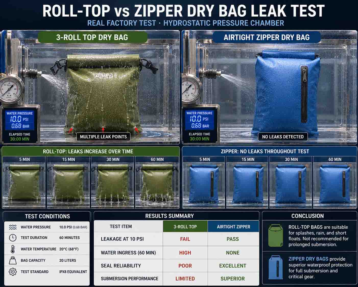 Roll-Top vs Zipper Dry Bag: Den vattentäta myten exploderade
