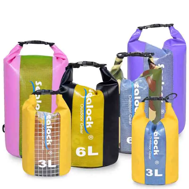 PVC Roll Top Vattentät Dry Bag med genomskinligt fönster och Quick Release axelrem